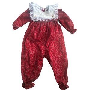 Vintage Bryan Holly Jumpsuit Romper Lace Bib Toddler Girl 2T Made in USA